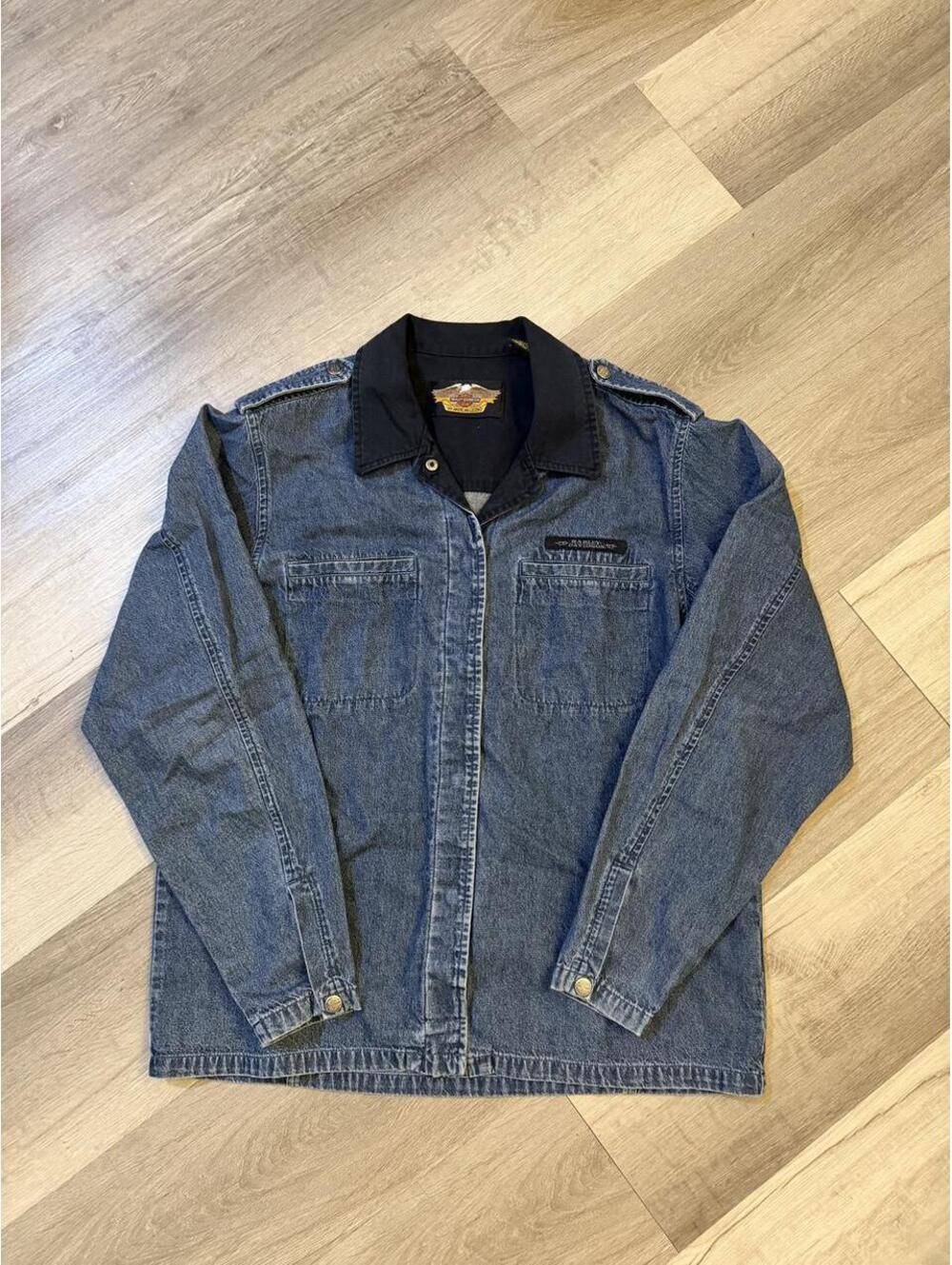 Vintage womens Harley Davidson blue denim shirt sz L #bikerstyle #motorcycle